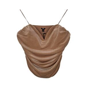 Express Tank Top Womens XL Beige Body Contour Cowl Neck Ruched Camisole NEW